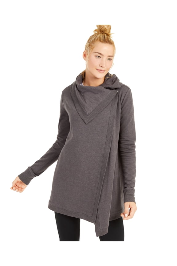 Womens Gray Snap Long Sleeve Open Cardigan Top Size: XS