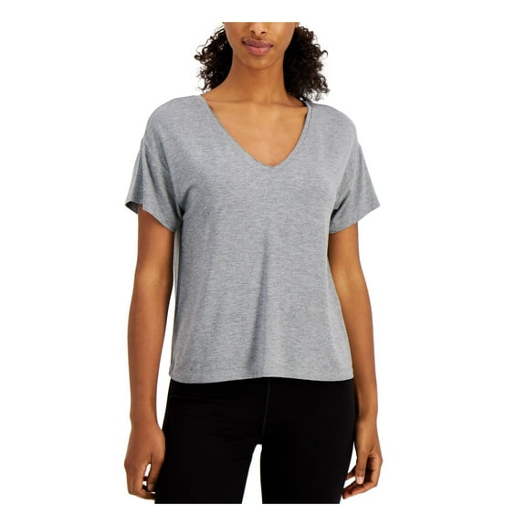 IDEOLOGY Womens Gray Stretch Ribbed Heather Short Sleeve V Neck T-Shirt M