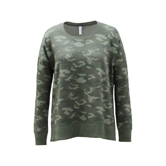 IDEOLOGY Womens Green Ribbed Camouflage Long Sleeve Crew Neck Top XS