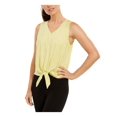 thumbnail image 1 of IDEOLOGY Womens New 0173 Yellow Striped Tie Bottom V Neck Tank Casual Top XS B+B, 1 of 2
