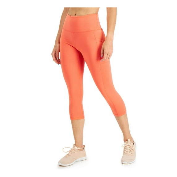 IDEOLOGY Womens Orange Moisture Wicking Pocketed Short Length Upf50 Compression Stretch Wear To Work High Waist Leggings XS