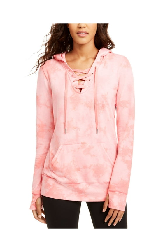 Womens Pink Pocketed Long Sleeve Hooded Top Size: S