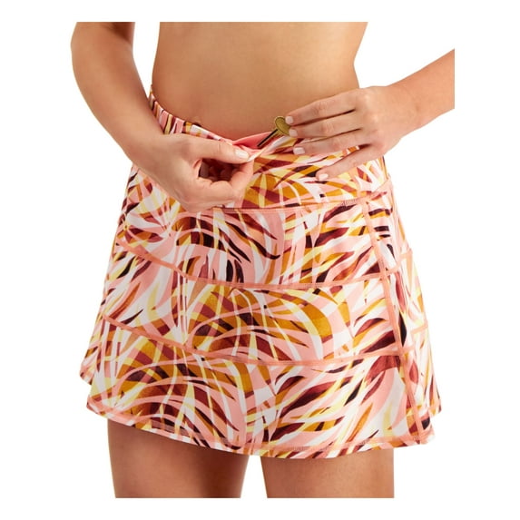 IDEOLOGY Womens Pink Stretch Pocketed Moisture Wicking Flat Seems Printed Mini Ruffled Skort M