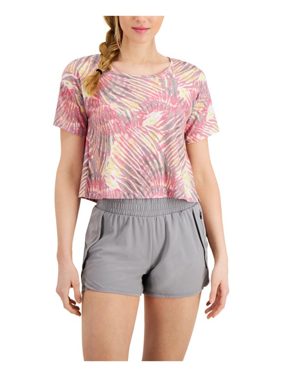 Womens Pink Stretch Short Sleeve Scoop Neck Active Wear T-Shirt XL