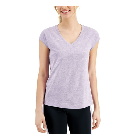 IDEOLOGY Womens Purple Moisture Wicking Heather Short Sleeve V Neck Active Wear T-Shirt S