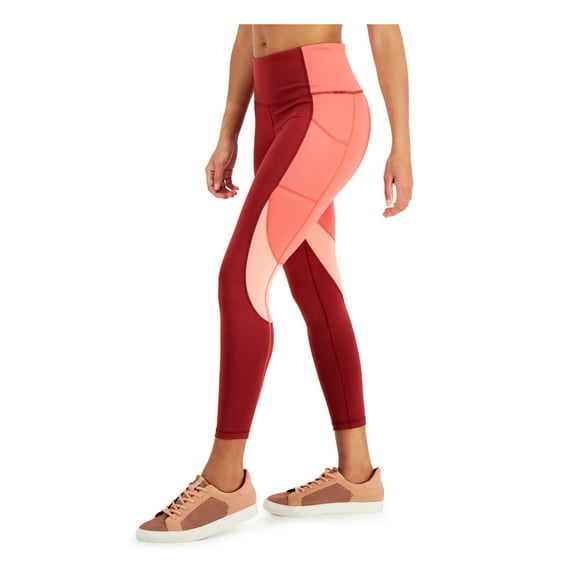 IDEOLOGY Womens Red Moisture Wicking Pocketed Upf 50 Compression Flat Seems Color Block Active Wear High Waist Leggings XS