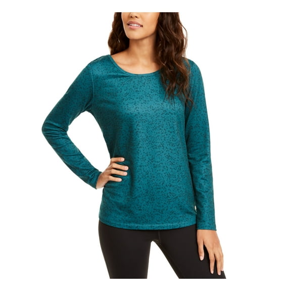 IDEOLOGY Womens Teal Printed Long Sleeve Jewel Neck Top M