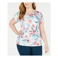 thumbnail image 1 of IDEOLOGY Womens White Stretch Floral Short Sleeve Scoop Neck T-Shirt Plus 1X, 1 of 2