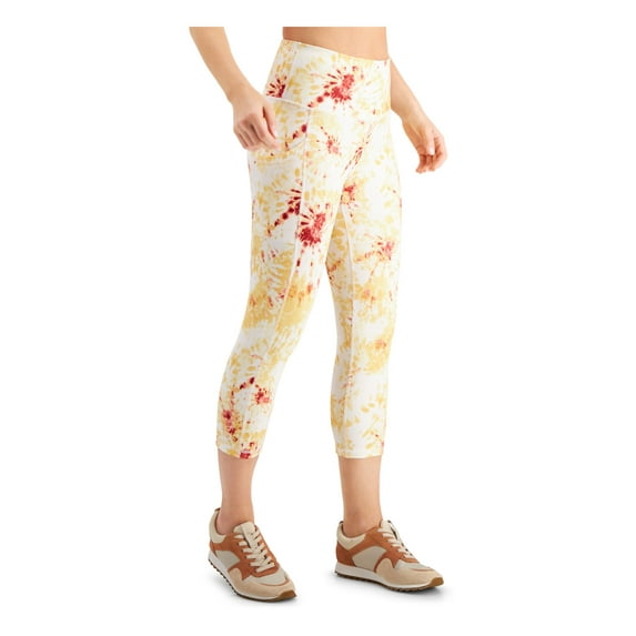 IDEOLOGY Womens Yellow Stretch Moisture Wicking Pocketed Upf50 Compression Flat Seems Tie Dye Active Wear High Waist Leggings XS