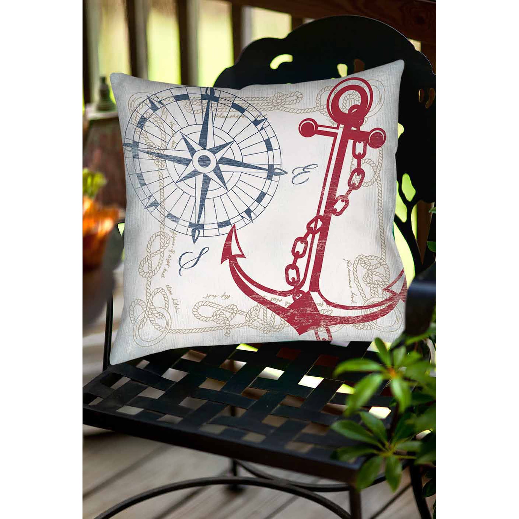 IDG Anchors Away White Indoor/Outdoor Pillow