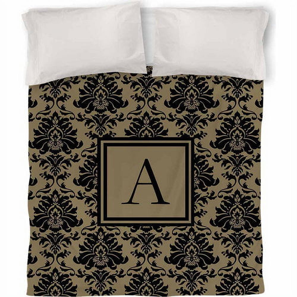 IDG Damask Monogram Duvet Cover, Black and Gold