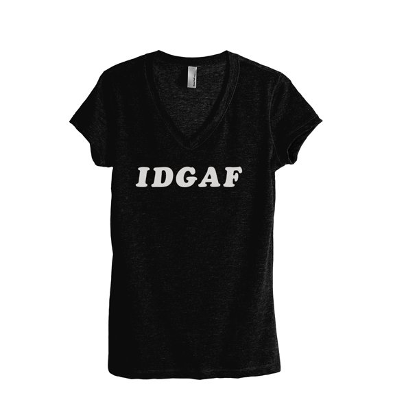 IDGAF I Don't Give A F*CK Women's Fashion Relaxed V-Neck T-Shirt Tee Heather Black X-Large