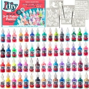 IDIY Fabric Paints, Set of 60 Colors - Bright 3D Fabric Paint - Includes Glitter, Metallic, Glow, Neon, 5 Stencils, 3 Brushes, Non-Toxic Water-Based and Permanent Puffy Effects - Craft, Gift