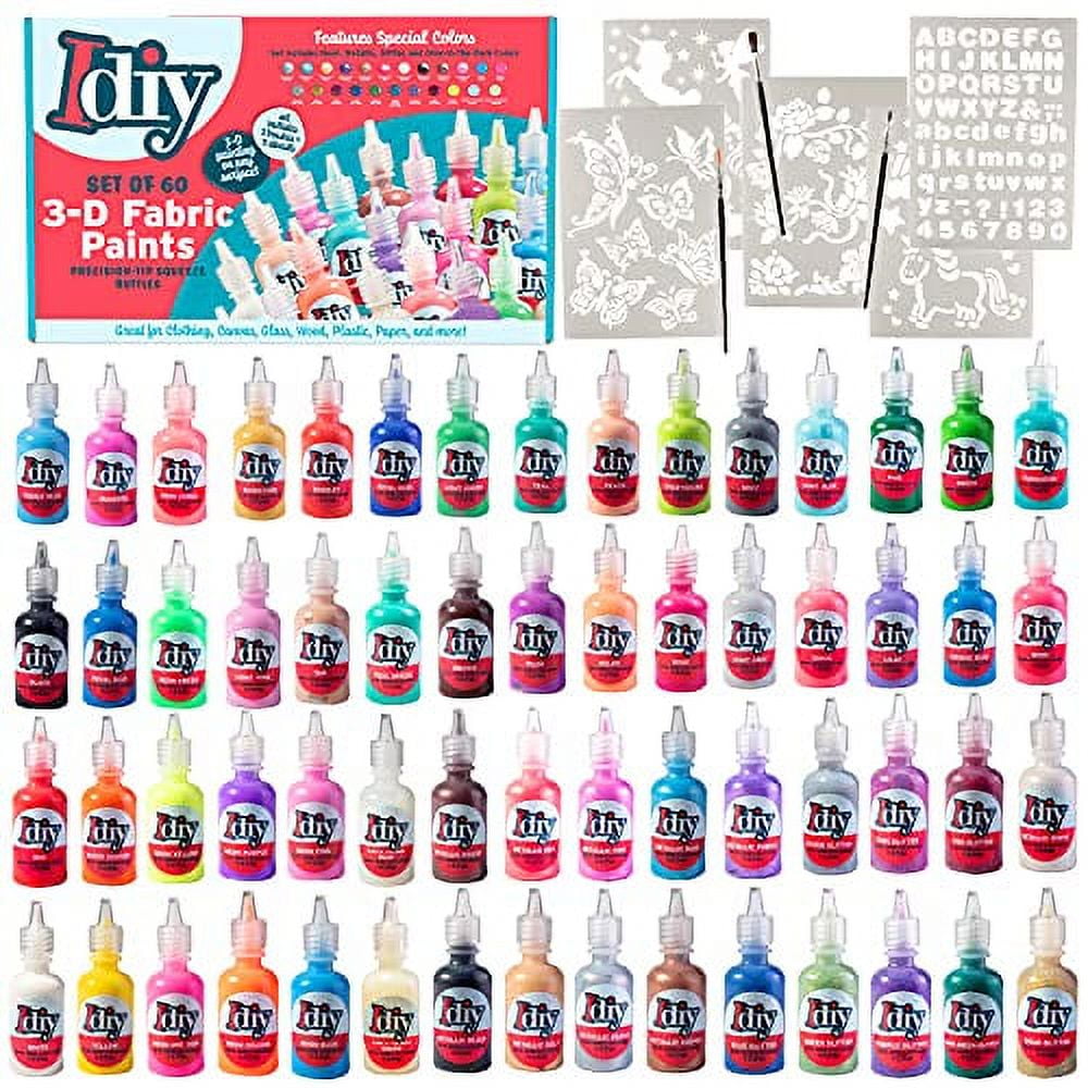 IDIY Fabric Paints, Set of 60 Colors Bright 3D Fabric Paint