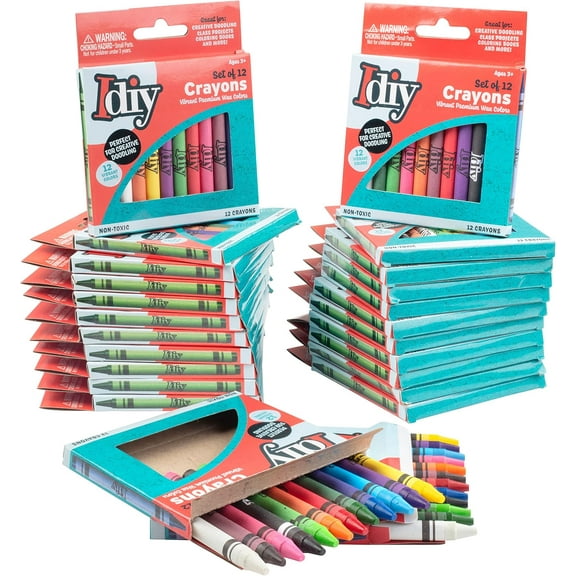 IDIY Individually Packaged Wrapped Boxes Wax Crayons (24 boxes of 12 colors, 288 pc total) -ASTM Safety Tested For Kids, Teachers, Bulk Art Classrooms, Back To School Supplies, Craft Project