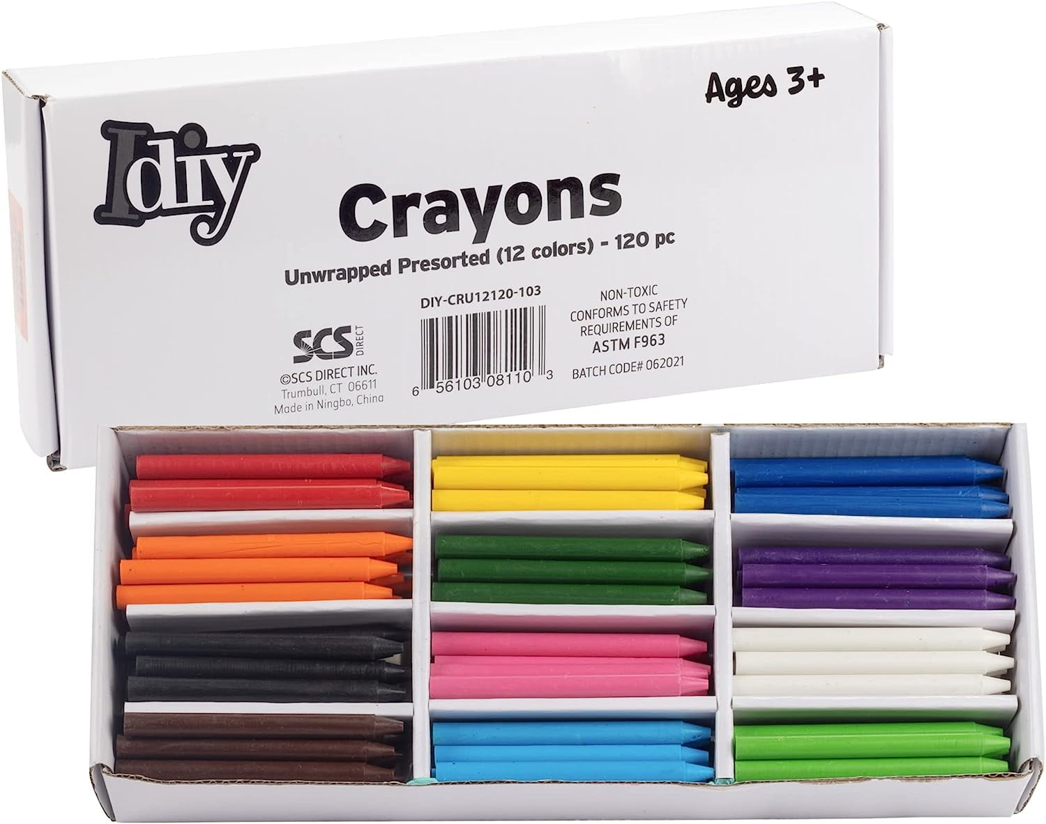 IDIY Unwrapped Bulk Wax Crayons (Pre-sorted 120 ct,12 Colors, 10 Each)-No Paper, ASTM Safety Tested, For Kids, Teachers, Art Classrooms, School Supplies, Melting Drawing Craft Projects,Gift