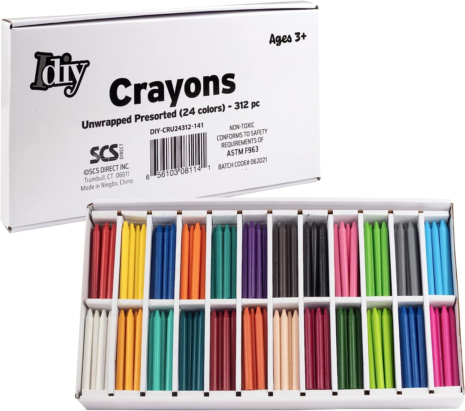 IDIY Unwrapped Bulk Wax Crayons (Presorted 313 ct, 13 each of 24