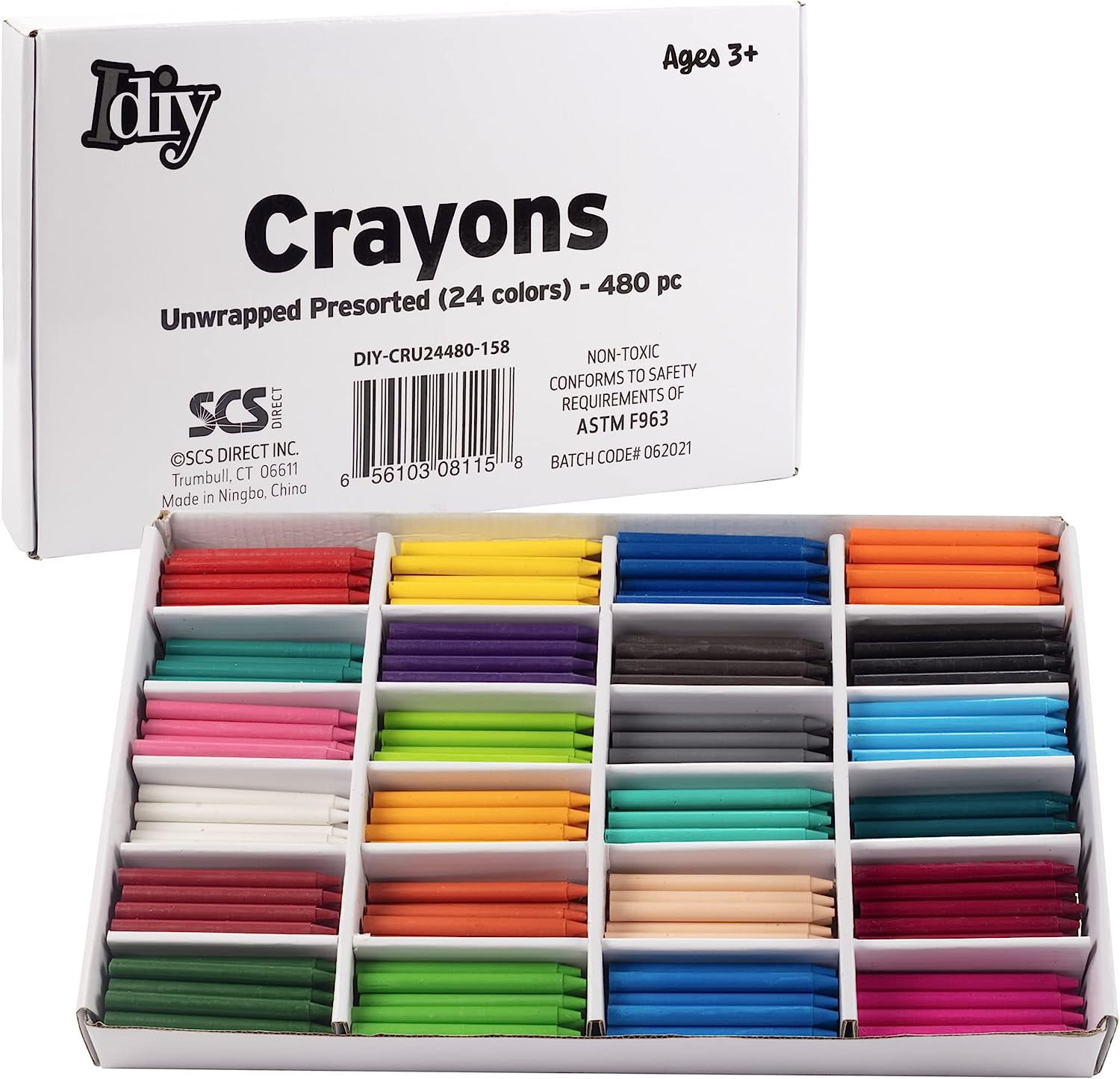IDIY Unwrapped Bulk Wax Crayons (Presorted 480 ct, 10 each of 24