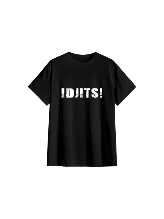 "IDJITS!" Quote Graphic Cotton T-Shirt, Casual Short Sleeve Neutral Tee for Men and Women 4XL