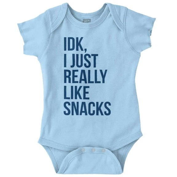 IDK I Just Really Like Snacks Funny Romper Boys or Girls Infant Baby Brisco Brands 12M