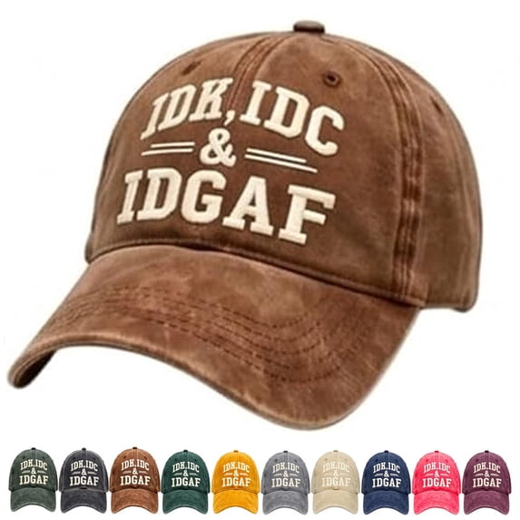 IDK IDC IDGAF Hat Funny Baseball Cap Adjustable Vintage Washed Cotton Dad Hat for Men Women Embroidered Sarcastic Gift
