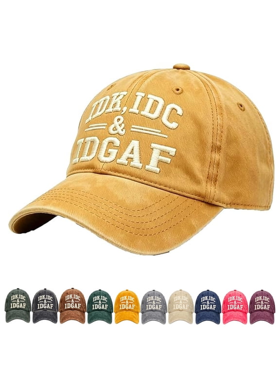 IDK IDC IDGAF Hat Funny Baseball Cap Adjustable Vintage Washed Cotton Dad Hat for Men Women Embroidered Sarcastic Gift