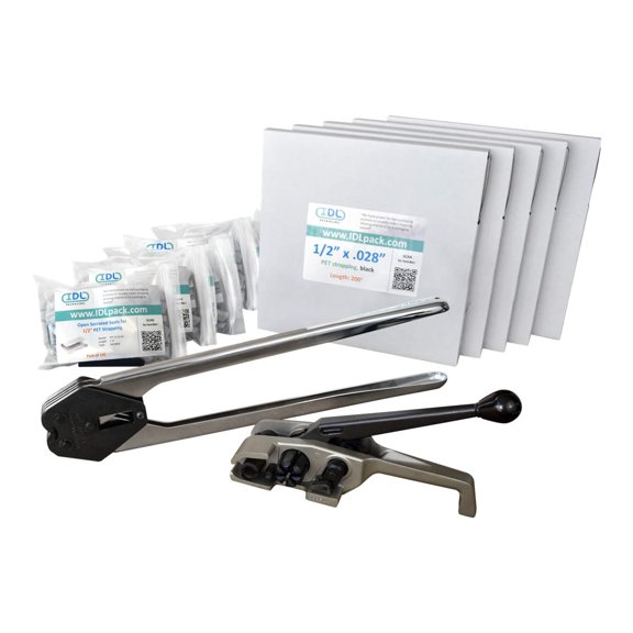 IDL Packaging 1/2" x 1000' PRO Polyester (PET) Strapping Kit, 760 lbs. Break Strength - Include Consumables for up to 500 Strapping Cycles