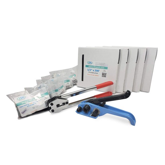 IDL Packaging 1/2" x 1000' Polypropylene (PP) Portable Strapping Kit, 600 lbs Break Strength - Packaging Strapping Tool Kit with Poly Banding