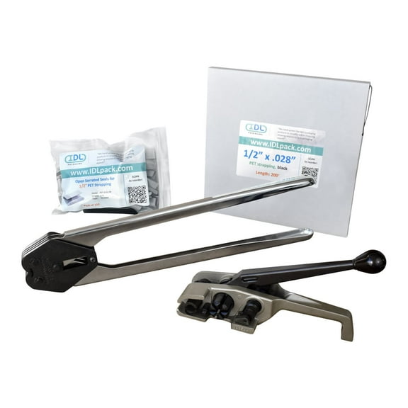 IDL Packaging 1/2" x 200' PRO Polyester (PET) Strapping Kit, 760 lbs. Break Strength - Include Consumables for up to 100 Strapping Cycles