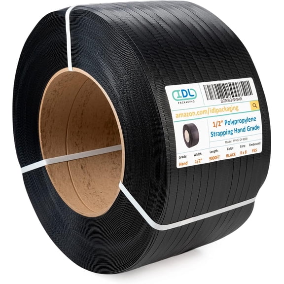 IDL Packaging 1/2" x 9000' Hand Grade Polypropylene (PP) Strapping Roll of 8" x 8" Core Size, 300 lbs Break Strength