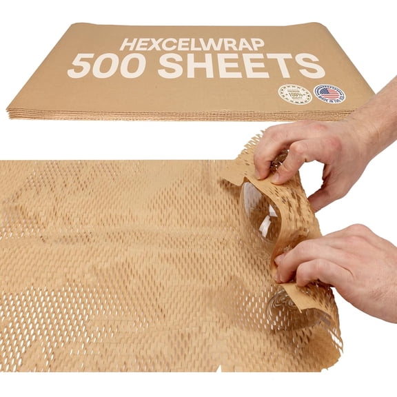 IDL Packaging 15.25" x 22" Honeycomb Kraft Packing Paper Sheets (Pack of 500), Brown – USA-Made Eco-Friendly Bubble Wrap Alternative for Shipping, Moving, Storage