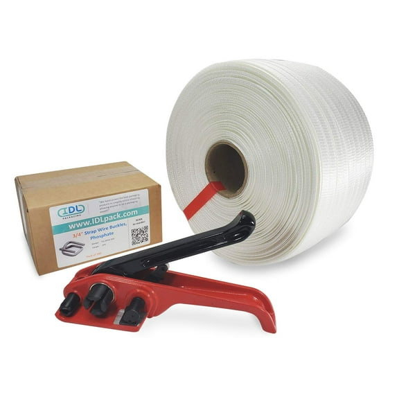 IDL Packaging 3/4" x 1640' Woven Cord Strapping Kit, 1830 lbs Break Strength - Packaging Strapping Tool Kit for Heavy Duty Polyester Cord Strapping