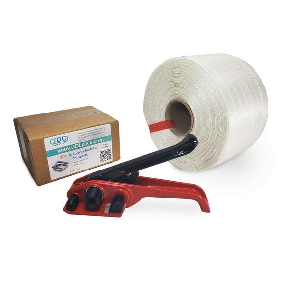IDL Packaging 3/4" x 2100' Woven Cord Strapping Kit, 900 lbs Break Strength - Packaging Strapping Tool Kit for Heavy Duty Polyester Cord Strapping