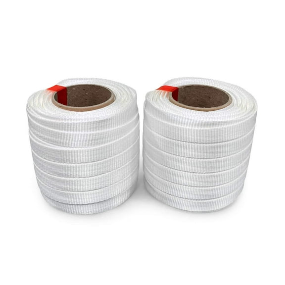 IDL Packaging 3/4" x 250' HD Woven Cord Strapping Roll 2425 lbs. Break Strength, 6" x 3" Core, White - 2 Rolls