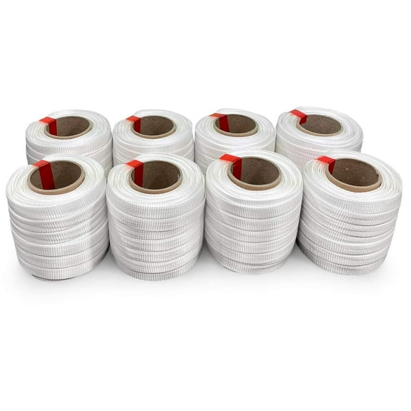 IDL Packaging 3/4" x 250' HD Woven Cord Strapping Roll 2425 lbs. Break Strength, 6" x 3" Core, White - 8 Rolls