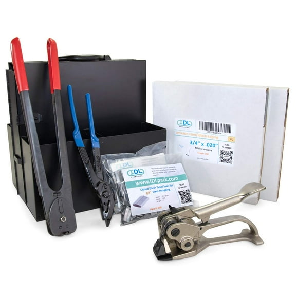 IDL Packaging 3/4" x 400' Portable Steel Strapping Kit for Pipes, 1700 lbs Break Strength Strapping, Pallet Strapping Full Kit - All You Need to Secure a Pallet