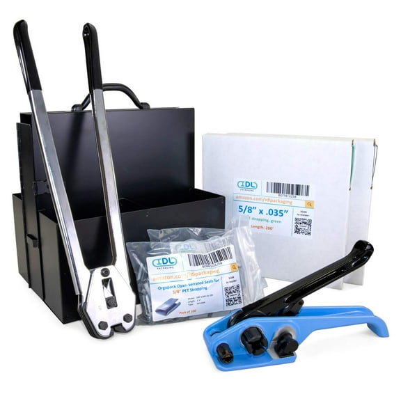 IDL Packaging 5/8" x 400 Portable PET Strapping Kit, 1400 lbs Break Strength Strapping, Pallet Strapping Full Kit - All You Need to Secure a Pallet
