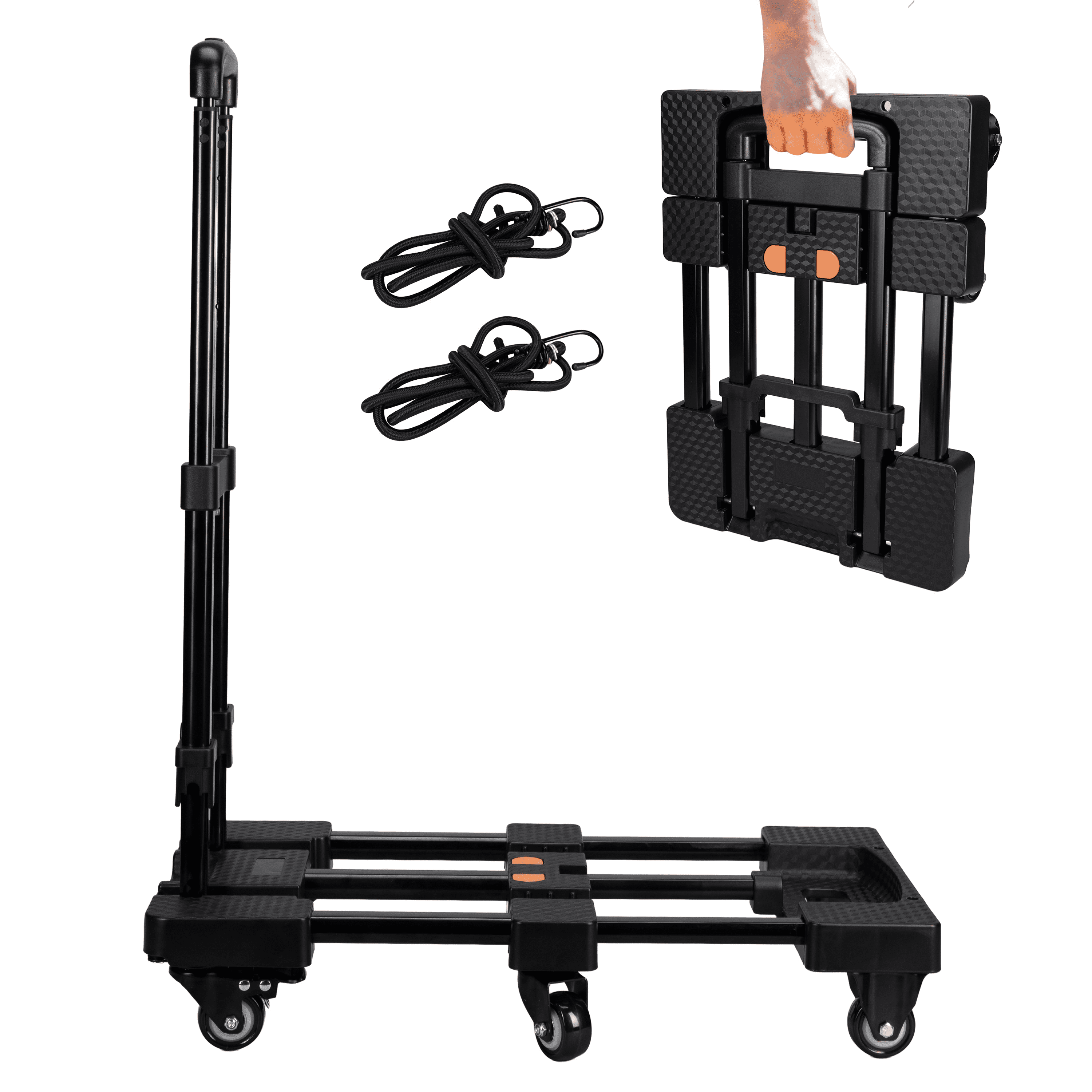 IDL Packaging Black Folding Hand Truck - 500lbs Heavy-Duty Dolly Cart for Shopping and Travel