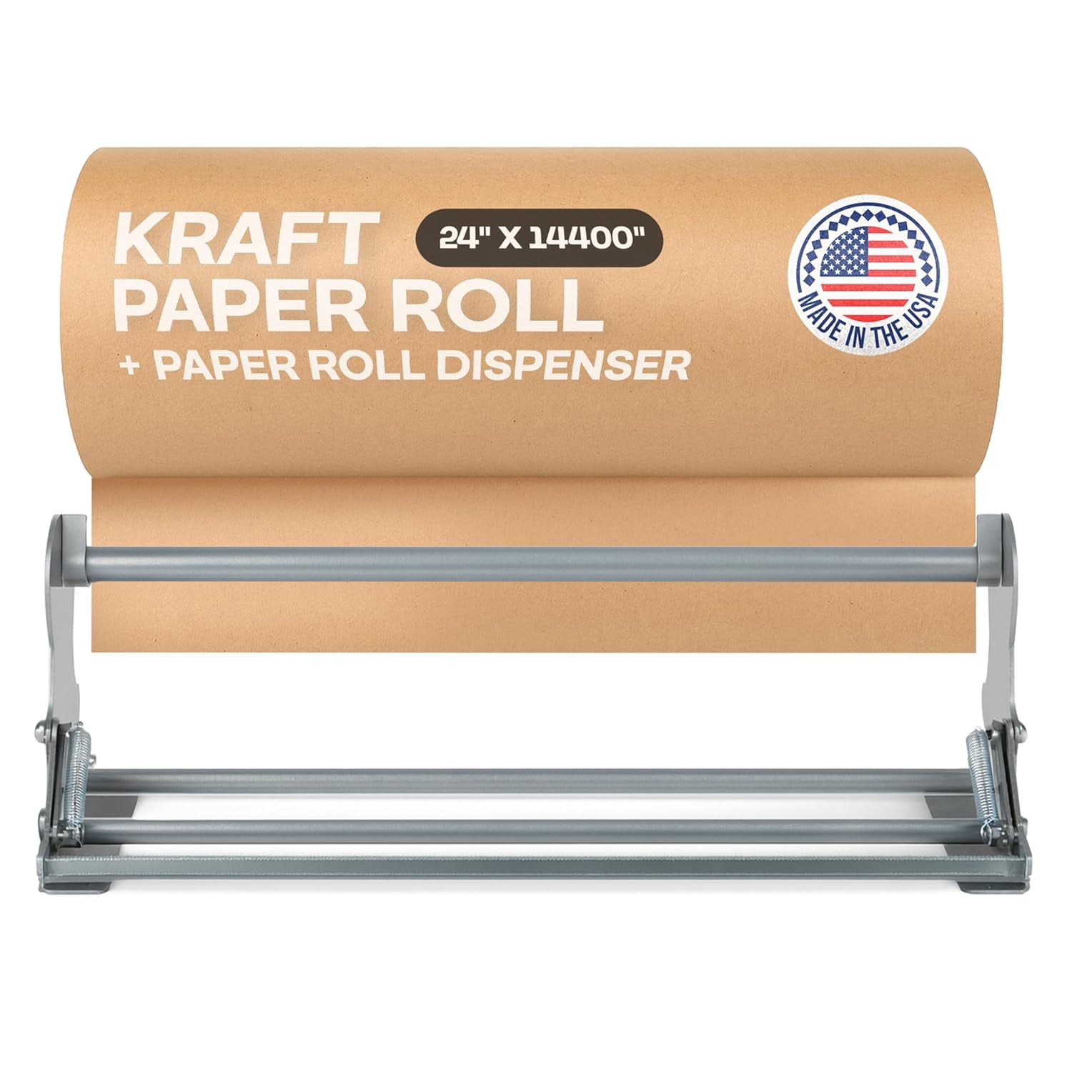 IDL Packaging Brown Kraft Paper Jumbo Roll 24" x 14400" (1200 ft) with Dispenser – USA-Made Natural Kraft Paper 30lb Thickness
