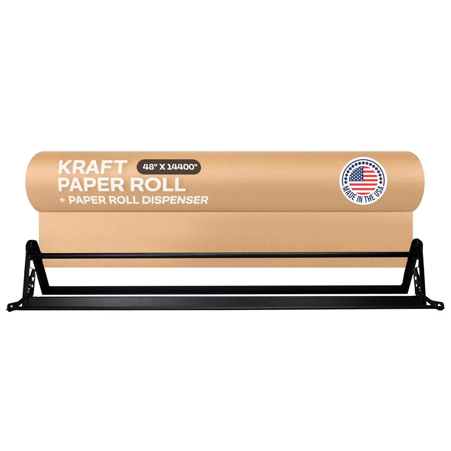 IDL Packaging Brown Kraft Paper Jumbo Roll 48" x 14400" (1200 ft) with Dispenser – USA-Made Natural Kraft Paper 30lb Thickness