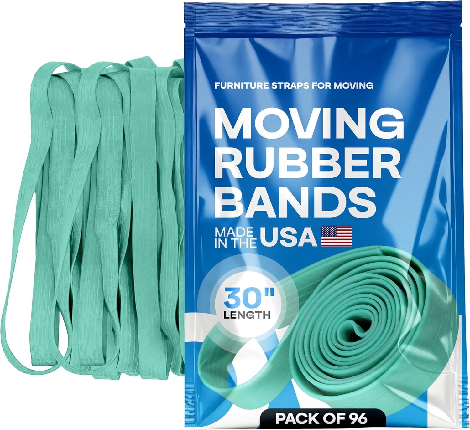 IDL Packaging Green Moving Bands 30", Pack of 96 - USA-Made Mover Rubber Straps for Furniture, Boxes & Moving Blankets