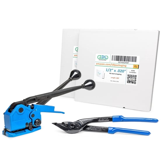 IDL Packaging PRO 1/2" x 400' Steel Strapping Kit, 1100 lbs Break Strength