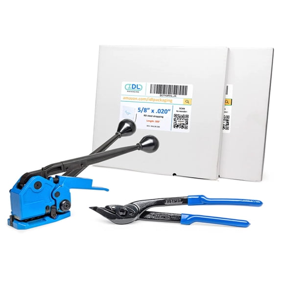 IDL Packaging PRO 5/8" x 600' Steel Strapping Kit, 1400 lbs Break Strength
