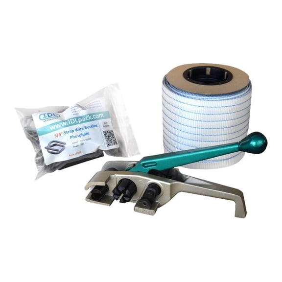IDL Packaging 3/4" x 250' PRO Woven Cord Strapping Kit, 2400 lbs. Break Strength - Include Consumables for up to 100 Strapping Cycles