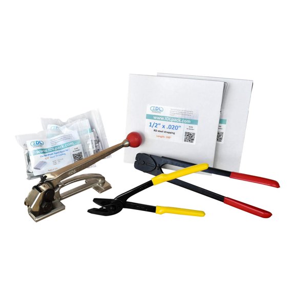 IDL Packaging PRO 1/2" x 600' Steel Strapping Kit, 1100 lbs. Break Strength - Include Consumables for up to 300 Strapping Cycles