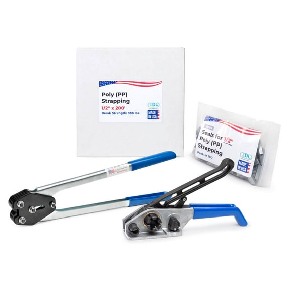 IDL Packaging USA Made 1/2" x 200' Polypropylene (PP) Strapping Kit, 300 lbs Break Strength