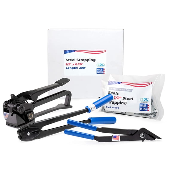 IDL Packaging USA Made 1/2" x 200' Steel Strapping Kit for Round Objects, 1100 lbs Break Strength