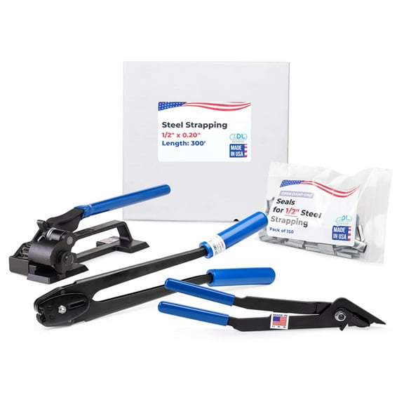 IDL Packaging USA Made 1/2" x 300' Steel Strapping Kit, 1100 lbs Break Strength