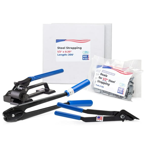 IDL Packaging USA Made 1/2" x 400' Steel Strapping Kit, 1100 lbs Break Strength