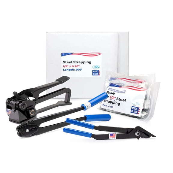 IDL Packaging USA Made 1/2" x 500' Steel Strapping Kit for Round Objects, 1100 lbs Break Strength
